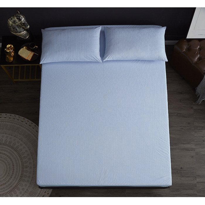 91家纺网 家纺一手货源 找家纺 小米笠 2019新款全棉条纹毛巾布防水床笠床罩 条纹蓝