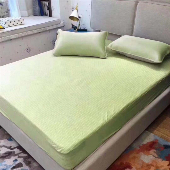 91家纺网 家纺一手货源 找家纺 小米笠 2019新款全棉条纹毛巾布防水床笠床罩 条纹绿