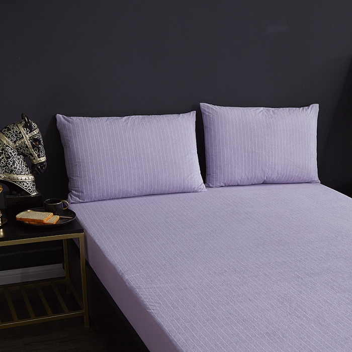 91家纺网 家纺一手货源 找家纺 小米笠 2019新款全棉条纹毛巾布防水床笠床罩 条纹紫