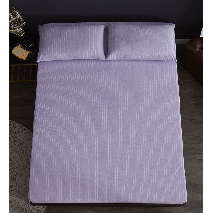 91家纺网 家纺一手货源 找家纺 小米笠 2019新款全棉条纹毛巾布防水床笠床罩 条纹紫