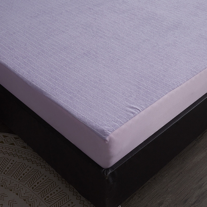 91家纺网 家纺一手货源 找家纺 小米笠 2019新款全棉条纹毛巾布防水床笠床罩 条纹紫