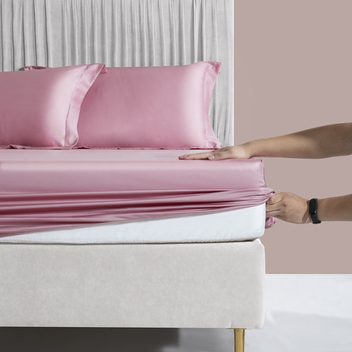 91家纺网 家纺一手货源 找家纺 小米笠 2021新款60支长绒棉纯色床笠三件套床盖床单可定制四季款 黛雅粉