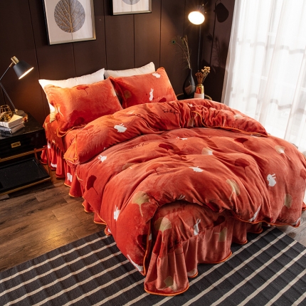 91家纺网 家纺一手货源 找家纺 佳梦达2023款牛奶绒包边吊边工艺款四件套亏本处理 快乐小兔