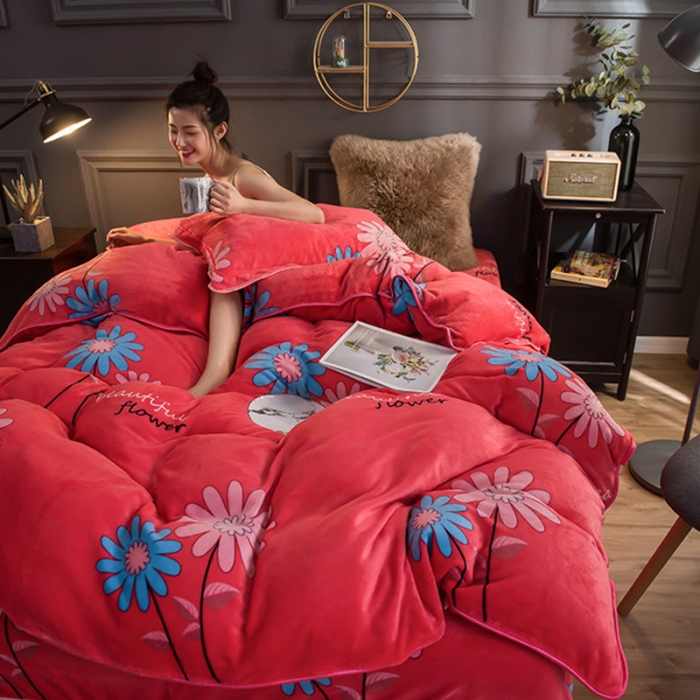 91家纺网 家纺一手货源 找家纺 佳梦达2023款牛奶绒包边吊边工艺款四件套亏本处理 炫彩人生