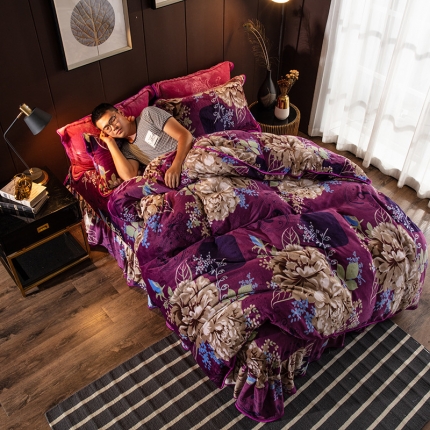 佳梦达2023款牛奶绒包边吊边工艺款四件套亏本处理 紫金花