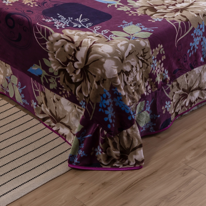 91家纺网 家纺一手货源 找家纺 佳梦达2023款牛奶绒包边吊边工艺款四件套亏本处理 紫金花