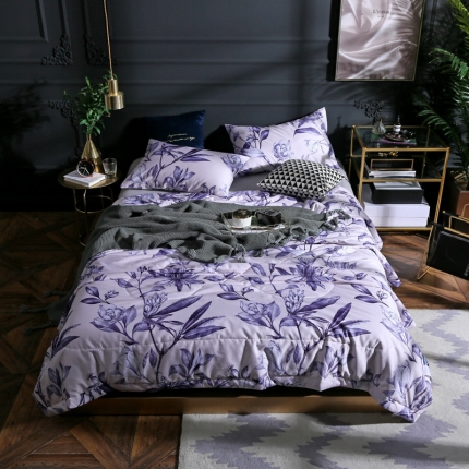 91家纺网 家纺一手货源 找家纺 头等舱 2019新款60长绒棉印花夏被 青韵