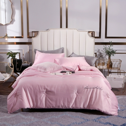 头等舱 2019水洗真丝星耀绣花大豆夏被 浪漫粉