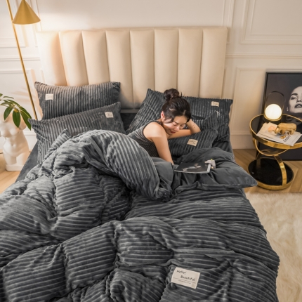 澳洲羽 加厚魔法绒水晶绒法莱绒宝宝绒魔幻绒四件套 高级灰