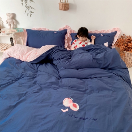 孩子王家纺 2023新款ab版全棉水洗棉三四件套 蜜桃粉兰