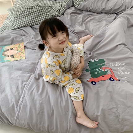 孩子王家纺 2023新款ab版全棉水洗棉三四件套 小恐龙浅灰