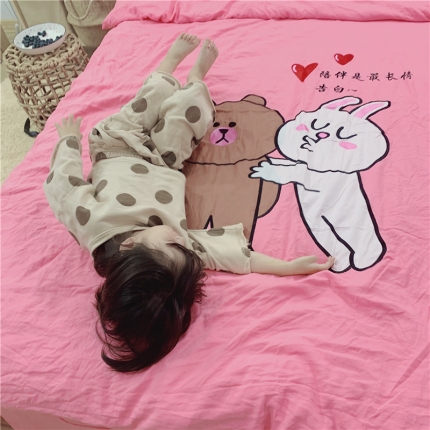 孩子王家纺 2023新款全棉磨毛水洗棉三、四件套 陪伴小熊