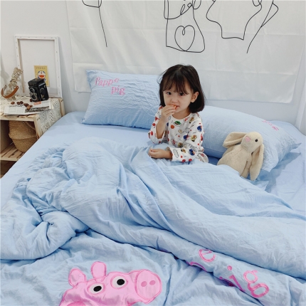 孩子王家纺 2023新款全棉磨毛水洗棉三、四件套 小猪