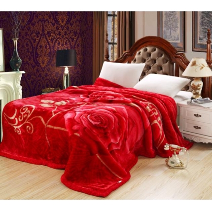 91家纺网 家纺一手货源 找家纺 法莱妮2025新款双层加厚拉舍尔毛毯 婚庆 单双人 厂家直销可定制 玫瑰情深