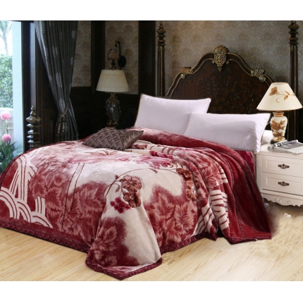 91家纺网 家纺一手货源 找家纺 法莱妮2025新款双层加厚拉舍尔毛毯 婚庆 单双人 厂家直销可定制 一见春秋