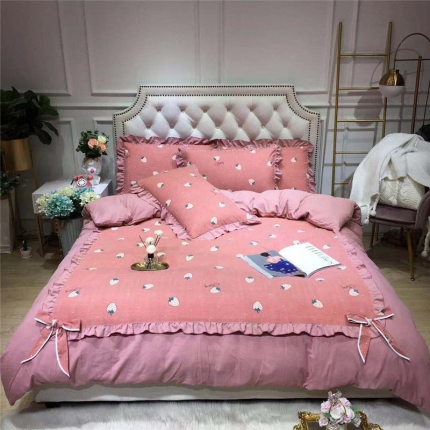 91家纺网 家纺一手货源 找家纺 眠屿 2019新款暖绒四件套 草莓红