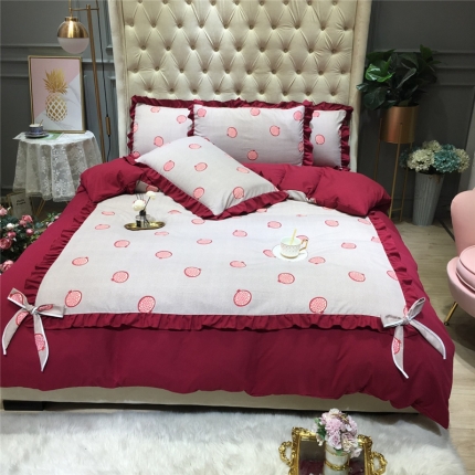 91家纺网 家纺一手货源 找家纺 眠屿 2019新款暖绒四件套 草莓红