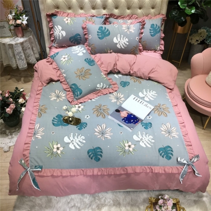 91家纺网 家纺一手货源 找家纺 眠屿 2019新款暖绒四件套 草莓红