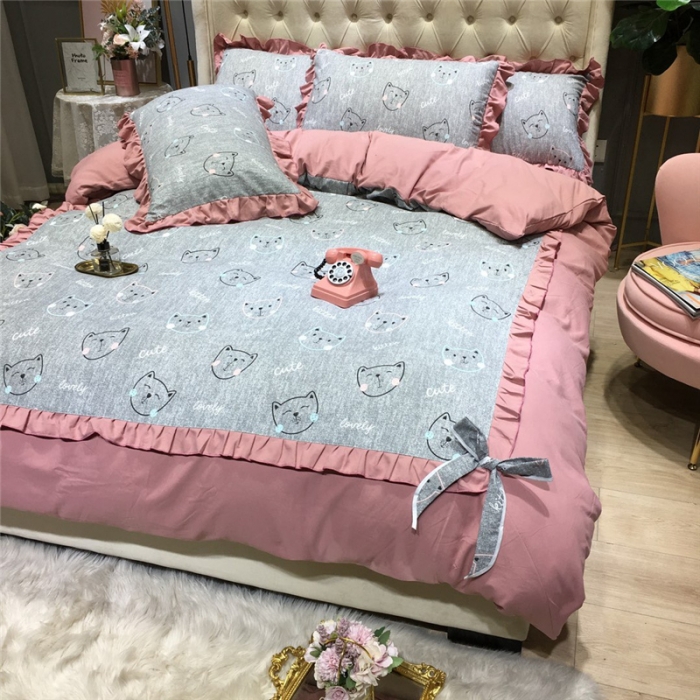 91家纺网 家纺一手货源 找家纺 眠屿 2019新款暖绒四件套 猫咪宝贝-灰