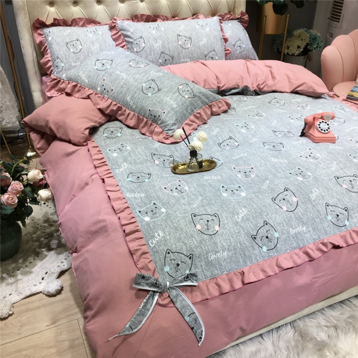 91家纺网 家纺一手货源 找家纺 眠屿 2019新款暖绒四件套 猫咪宝贝-灰