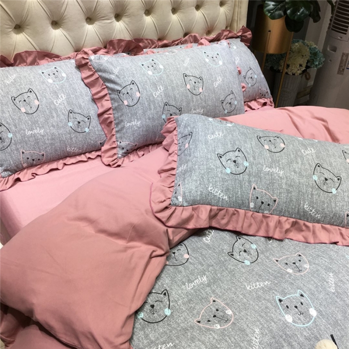 91家纺网 家纺一手货源 找家纺 眠屿 2019新款暖绒四件套 猫咪宝贝-灰