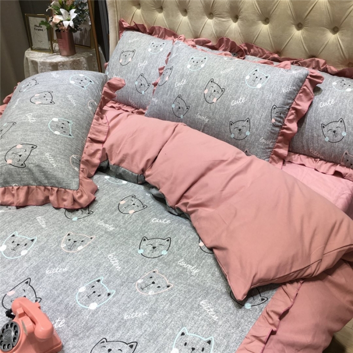 91家纺网 家纺一手货源 找家纺 眠屿 2019新款暖绒四件套 猫咪宝贝-灰