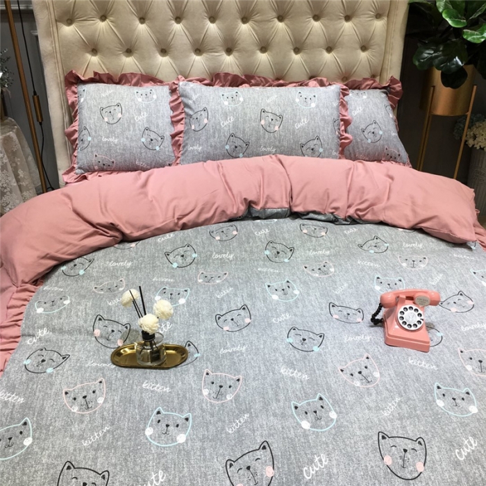 91家纺网 家纺一手货源 找家纺 眠屿 2019新款暖绒四件套 猫咪宝贝-灰