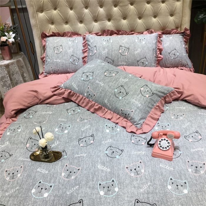 91家纺网 家纺一手货源 找家纺 眠屿 2019新款暖绒四件套 猫咪宝贝-灰