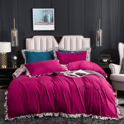 91家纺网 家纺一手货源 找家纺 眠屿 2019新款豹纹四件套 魅心-红