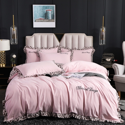 91家纺网 家纺一手货源 找家纺 眠屿 2019新款豹纹四件套 魅心-樱花粉