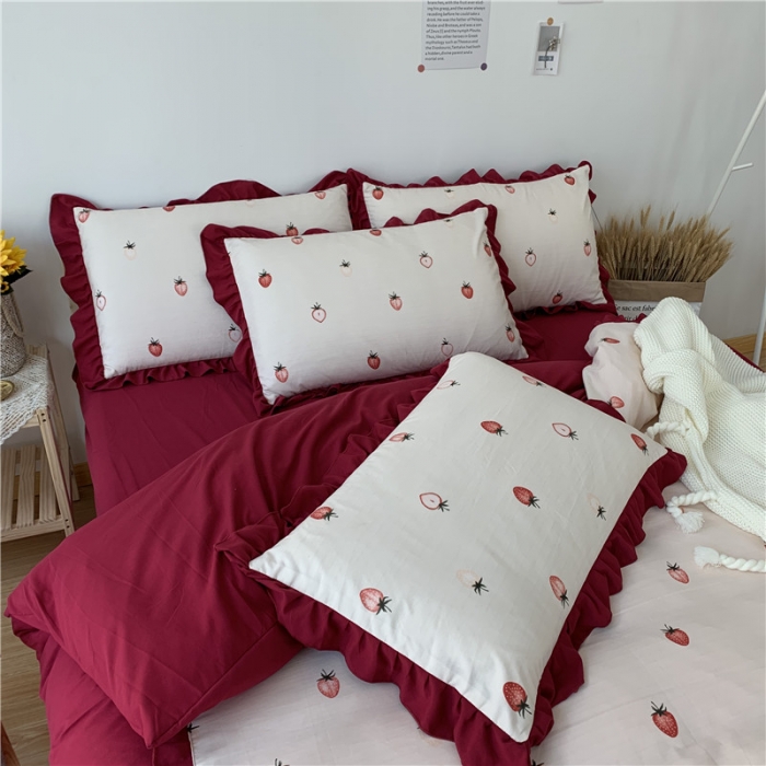 91家纺网 家纺一手货源 找家纺 眠屿 2019新款暖绒四件套 草莓红