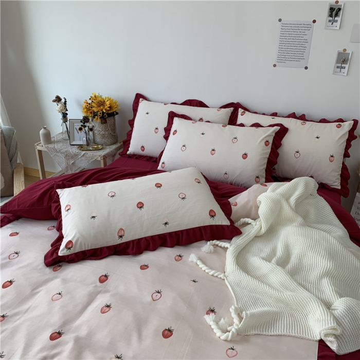 91家纺网 家纺一手货源 找家纺 眠屿 2019新款暖绒四件套 草莓红