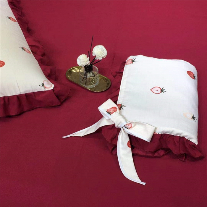 91家纺网 家纺一手货源 找家纺 眠屿 2019新款暖绒四件套 草莓红