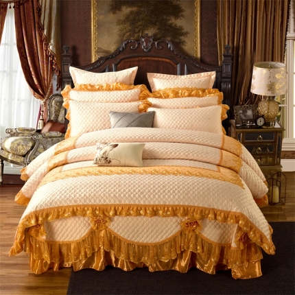 91家纺网 家纺一手货源 找家纺 兴美佳家纺 高档奢华欧式宫廷风加棉四件套巴黎舞曲橙色