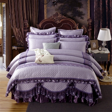 兴美佳家纺 高档奢华欧式宫廷风加棉四件套巴黎舞曲魅力紫