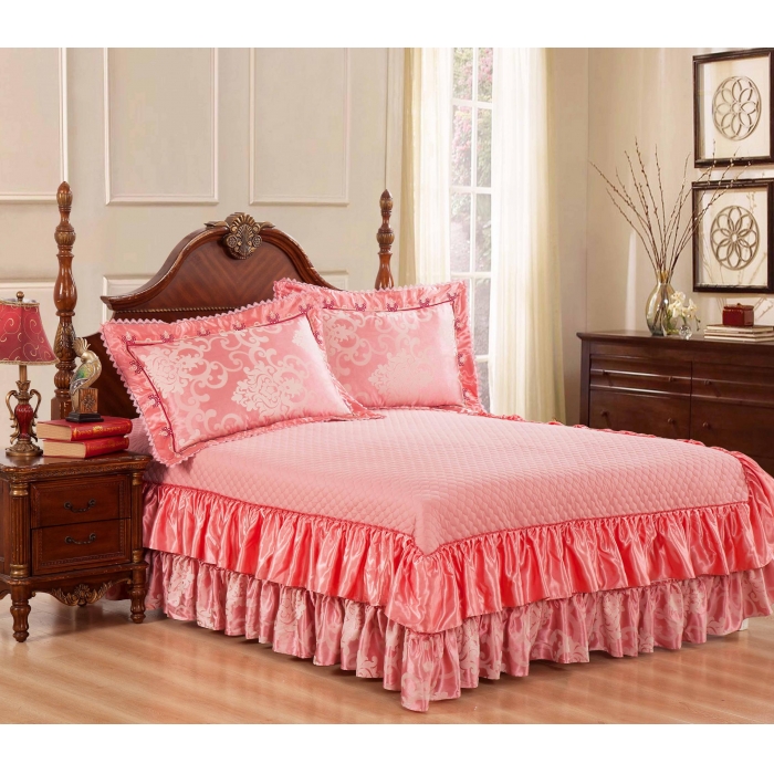 91家纺网 家纺一手货源 找家纺  兴美佳家纺 提花全棉夹棉床裙四件套 梦曼