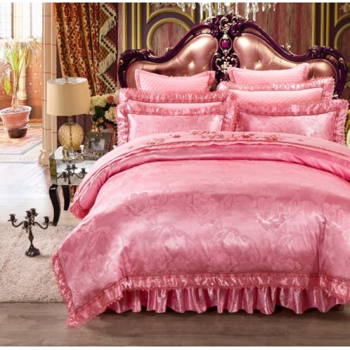 91家纺网 家纺一手货源 找家纺 兴美佳家纺 提花全棉夹棉床裙四件套 盛世花舞