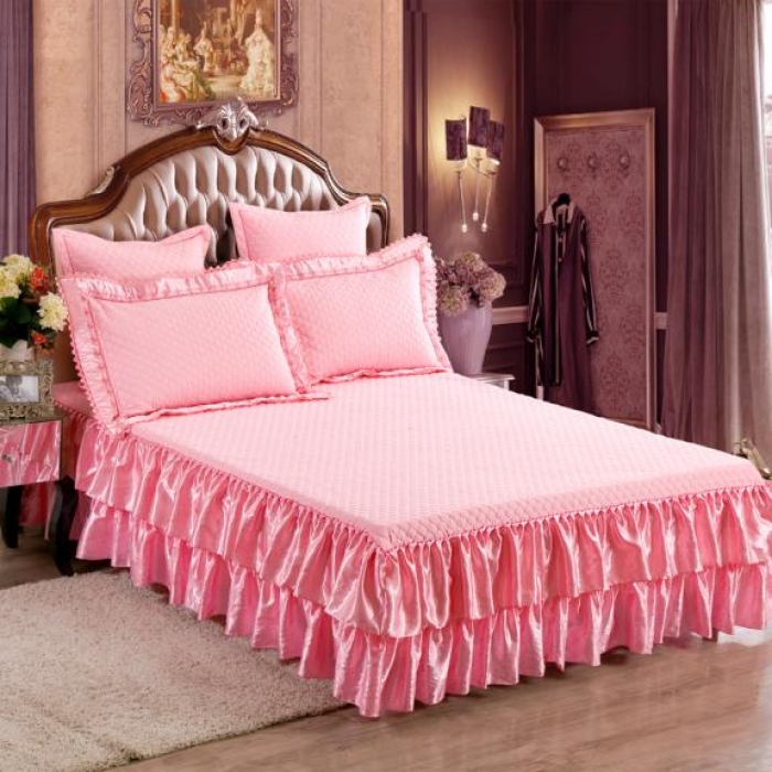 91家纺网 家纺一手货源 找家纺 兴美佳家纺 提花全棉夹棉床裙四件套 盛世花舞