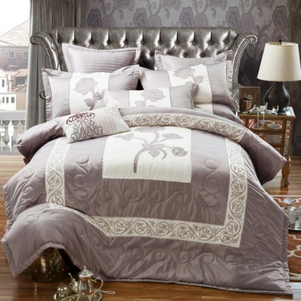91家纺网 家纺一手货源 找家纺 兴美佳家纺 高档奢华欧式宫廷风加棉四件套塞娜维亚 紫灰色