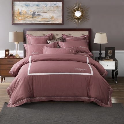 91家纺网 家纺一手货源 找家纺 兴美佳家纺 简约酒店风纯色全棉四件套 豆沙