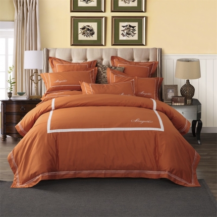 兴美佳家纺 简约酒店风纯色全棉四件套 橘色