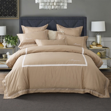 91家纺网 家纺一手货源 找家纺 兴美佳家纺 简约酒店风纯色全棉四件套 卡其