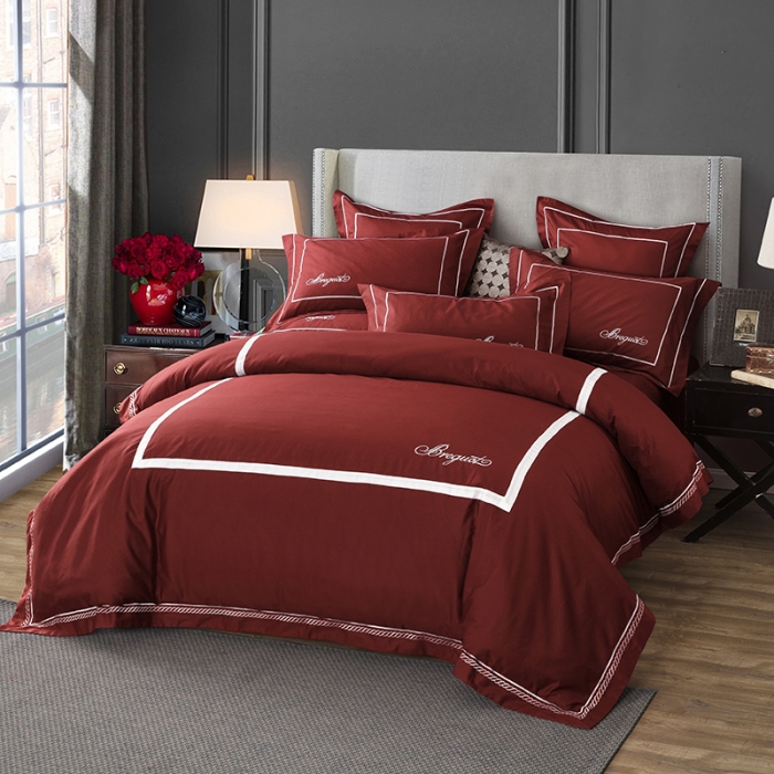 91家纺网 家纺一手货源 找家纺 兴美佳家纺 简约酒店风纯色全棉四件套 陶红