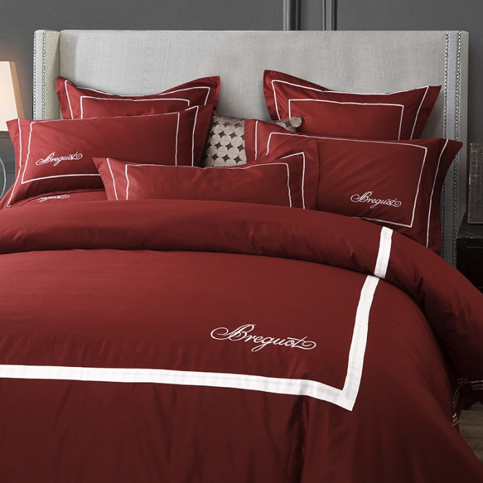 91家纺网 家纺一手货源 找家纺 兴美佳家纺 简约酒店风纯色全棉四件套 陶红