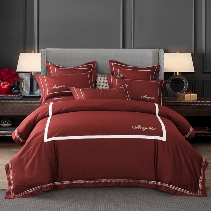 91家纺网 家纺一手货源 找家纺 兴美佳家纺 简约酒店风纯色全棉四件套 陶红
