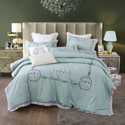 91家纺网 家纺一手货源 找家纺 总兴美佳100S澳棉高端绣花床单床裙床笠四件套花语韶华牡丹莎