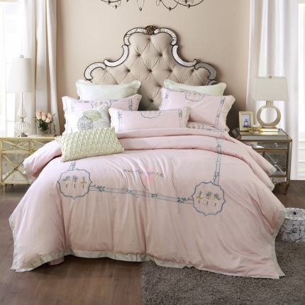 91家纺网 家纺一手货源 找家纺 总兴美佳100S澳棉高端绣花床单床裙床笠四件套花语韶华牡丹莎