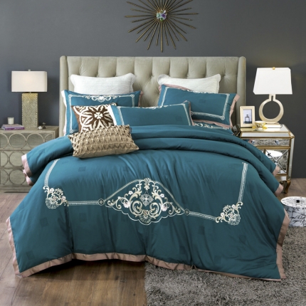 91家纺网 家纺一手货源 找家纺 总兴美佳100S澳棉高端绣花床单床裙床笠四件套花语韶华牡丹莎