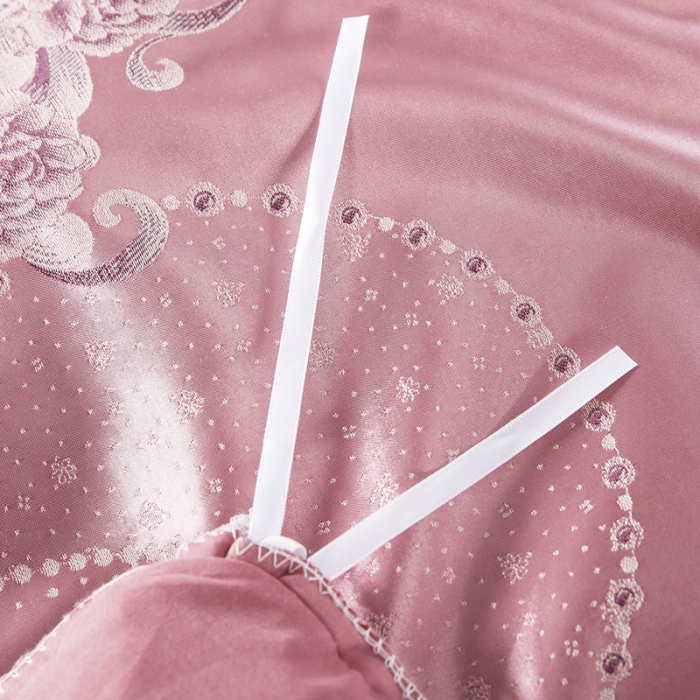 91家纺网 家纺一手货源 找家纺 兴美佳欧式提花贡缎双层花边夹棉床单床裙四件套玫瑰情缘