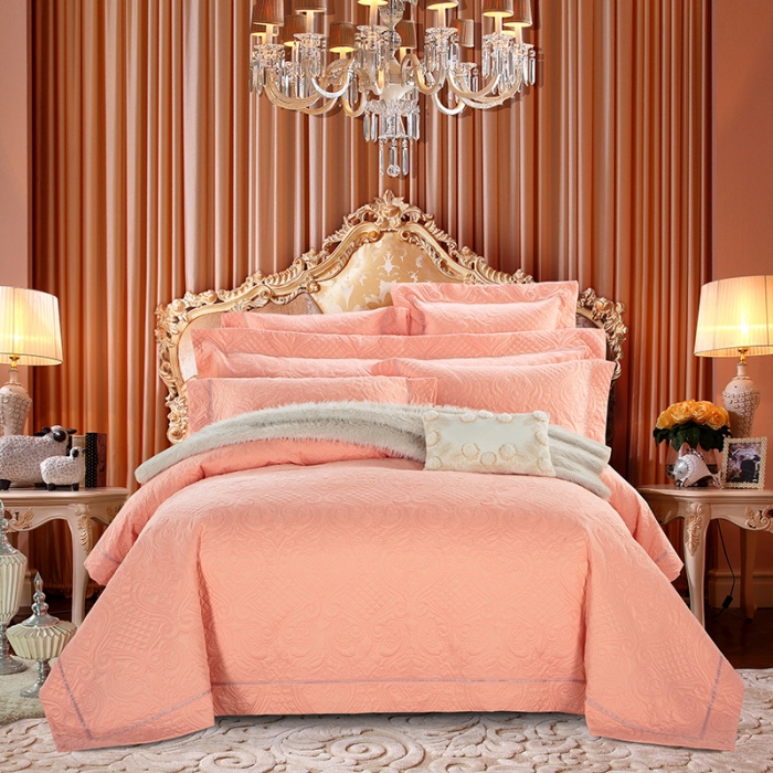 91家纺网 家纺一手货源 找家纺 OL2020年13375喷气全绵欧式行绣床盖加厚三四六七多件套粉玉